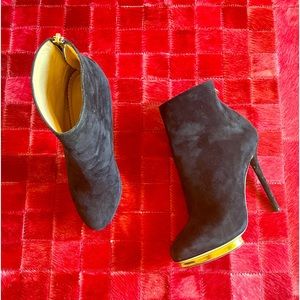 Charlotte Olympia black suede booties shoes Sz 39